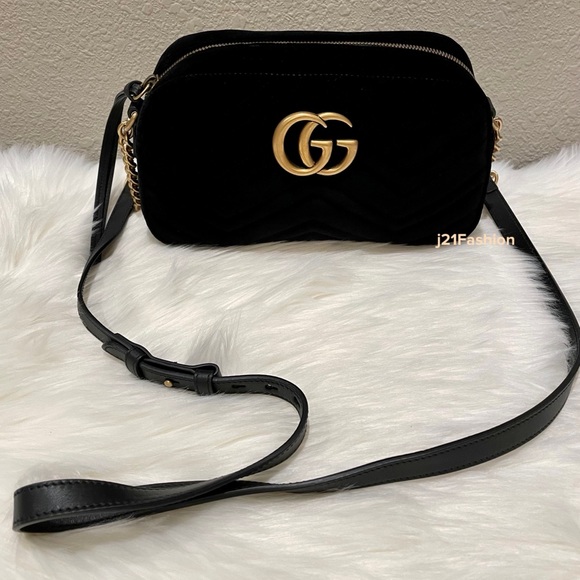 Gucci Camera Bag GG Marmont Velvet Small Black. - Picture 2 of 11